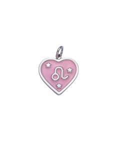 A heart shaped charm with a pink enamel zodiac design. Dimensions: 18mm Pink Sterling Silver Charm Necklace With Heart Charm, Pink Sterling Silver Necklace With Heart Charm, Pink Heart Pendant Charms As Gift, Personalized Pink Sterling Silver Charms, Pink Heart-shaped Charm Necklaces With Lobster Clasp, Pink Heart-shaped Charm Necklace With Lobster Clasp, Valentine's Day Pink Nickel-free Charm Necklace, Pink Heart Sterling Silver Charms, Pink Heart-shaped Sterling Silver Charms