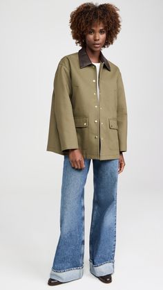 Find RAG & BONE Cassidy Barn Jacket on Editorialist. Fabric: Heavyweight, non-stretch twill. Faux leather collared neck. Long sleeves. Snap placket. Flap and slant front pockets. Shell: 100% polyester. Trim: 100% polyurethane. Lined. Lining: 51% viscose/49% polyester. Dry clean. Imported, Vietnam. Measurements: Measurements from size XS Length: 27.25in / 69.0cm, from shoulder Barn Jacket Outfits, Aw 2024, Barn Jacket, Canvas Jacket, Rag And Bone, Leather Collar, British Style, Urban Fashion, Rag & Bone