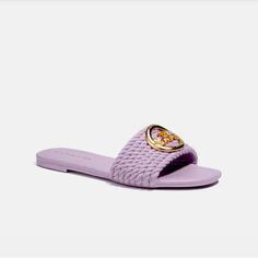 Slides/Mules | Lavender | Size 7 Purple Flat Sandals For Spring, Casual Lavender Sandals For Spring, Coach Fashion, Jelly Flip Flops, Floral Flip Flops, Jelly Slides, Flower Sandals, Ankle Strap Shoes, Silver Sandals