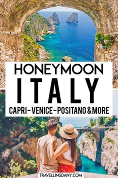 honeymoon in italy with text overlaying the image and an image of two people looking out