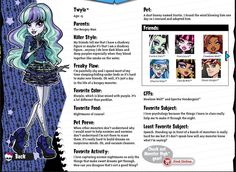 the back cover of an anime character's book, with information about their characters