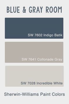 the blue and gray room color scheme is shown in this image, which includes two shades of