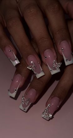 Ongles Bling Bling, Young Nails, French Tip Acrylic Nails, French Acrylic Nails, Short Square Acrylic Nails, Acrylic Nails Coffin Pink, Unique Acrylic Nails, White Nail