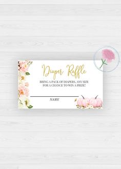 a white and pink floral printable diaper raffle card