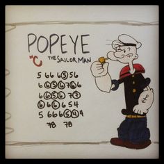 a drawing of pope the sailor man with numbers written in black and white on it