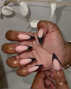 French tip • Black • Matte nails • Long nails • Almond nails French Tip Black, Long Nails Almond, Black Matte Nails, Matte Almond Nails, Black Almond Nails, Black French Tip, Long Almond Nails, Matte Black Nails, Black Acrylic Nails