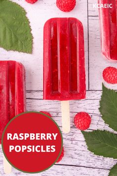 raspberry popsicles with leaves and berries around them