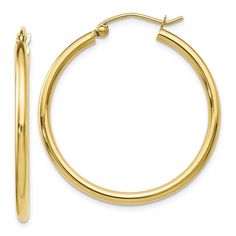 2mm Round Hoop Earrings in 10k Yellow Gold, 30mm (1 3/16 Inch) Bow Jewelry, Yellow Earrings, Yellow Gold Earring, Gold Polish, Fine Jewelry Gift, Jewelry Companies, Fine Jewellery Earrings, Fine Jewellery Necklace, Gold Hoop