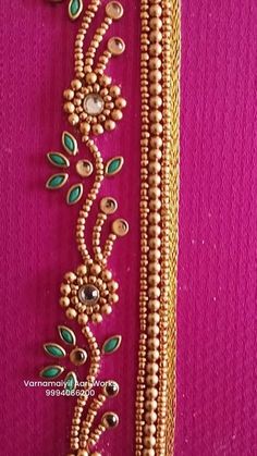 Beads Work Aari Design, Simple Bead Designs, Buttas In Aari Work Blouse, Kundan Aari Work Design, Easy Aari Work Designs, Aari Neck Design, Simple Embroidery Designs Blouse, Aari Buttas, Aari Motif