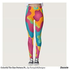 Colorful Tie-Dye Pattern Pink Orange Blue Purple Leggings Leggings Colorful, Exercise Leggings, Purple Leggings, Cute Leggings, Custom Leggings, Purple Pattern, Running Tights, Tie Dye Patterns, Leggings Fashion