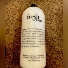 Philosophy Fresh Cream 64 Oz. Brand New. Philosophy Fresh Cream, Bath Gel, Cream Body, Fresh Cream, Bubble Bath, Holiday Treats, Heavy Cream, Body Cream, Shower Gel