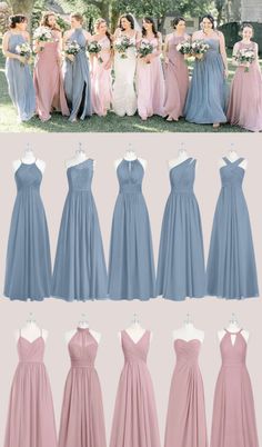 bridesmaid dresses in different colors and styles for the wedding party or special occasion