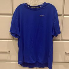 Great Condition! Never Worn, Lightweight And Breathable Blue Short Sleeve Sports Shirt, Nike Blue Crew Neck Shirt, Running Shirts, Nike Shirts, Nike Dri Fit, Dri Fit, Nike Men, Colorful Shirts, Tee Shirts