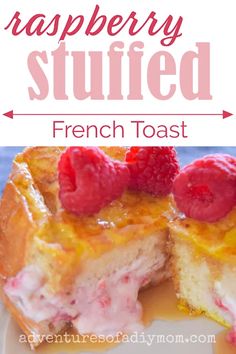 raspberry stuffed french toast on a white plate