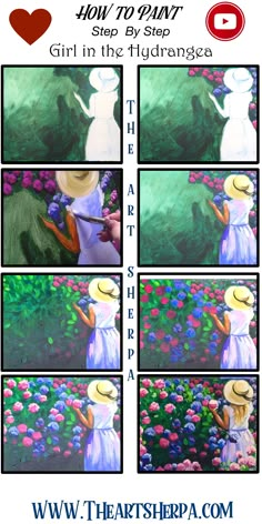 how to paint girl in the hydrangea with step by step instructions for painting