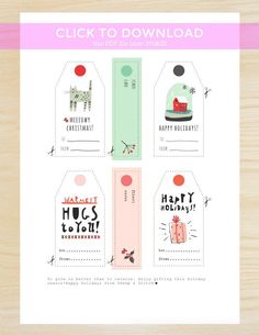 the printable christmas gift tags are shown in pink and green, with an image of a