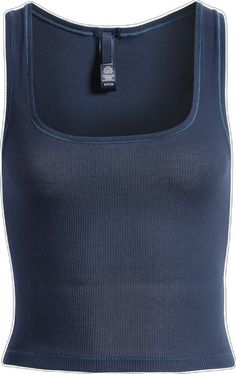 Fitted Crew Neck Tank Top For Loungewear, Cotton Scoop Neck Top With Medium Support, Fitted Tops With Ribbed Waistband, Fitted Ribbed Tops For Loungewear, Fitted Ribbed Cotton Tops, Fitted Cotton Tops With Ribbing, Blue Ribbed Cotton Tank Top, Fitted Tops With Ribbed Waistband For Loungewear, Scoop Neck Stretch Top With Ribbing