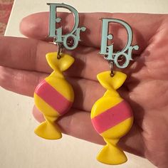 2003 Runway Earrings John Galliano For Dior. Blue, Pink And Yellow. Clip Backs. Incredibly Rare. Runway Earrings, 2003 Runway, Galliano Dior, Dior By John Galliano, Candy Earrings, Dior Jewelry, Fancy Jewelry, John Galliano, Pink And Yellow