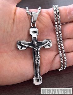 Material : stainless steel 316L Pendant size: 8x4.1 сm  Weight: 15 gr. Size bail: 10x6 mm Stainless steel necklace (60 cm-3.5 mm) Time delivery to USA - 25-30 days approx., to Europe - 20-25 days approx. Tags: big cross, heavy cross pendant, crucifix cross, mens cross, Big Cross, Big Pendant, Jesus Cross, Mens Crosses, Jesus On The Cross, Stainless Steel Necklace, Steel Chain, Stainless Steel Chain, Cross Pendant