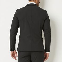 J. Ferrar's suiting is always made with your lifestyle in mind. This men's lined super slim-fit suit jacket is made from a woven blend with a touch of stretch for added comfort and mobility. It has 5-pocket tailoring, sharp notched lapels, and fastens with two buttons - style it with a pair of suit pants and a dress shirt. Front Style: Single BreastedFeatures: Stretch FabricClosure Type: ButtonFit: Super Slim FitPockets: 2 Front Flap Pockets, 1 Chest Slip Pocket, 1 Inside Slip Pocket, 1 Inside B Fitted Black Blazer For Business Meetings, Black Suit For Business Meetings, Fitted Blazer With Suit Collar For Business Meetings, Professional Fitted Blazer For Business Meetings, Fitted Professional Blazer For Business Meetings, Slim Fit Blazer With Suit Collar, Business Slim Fit Sport Coat With Suit Collar, Professional Slim Fit Suits For Business Meetings, Slim Fit Tuxedo For Business Casual