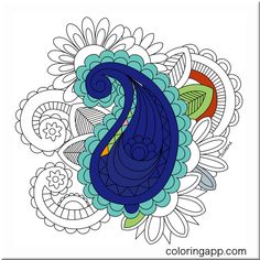 a blue peacock with leaves on it's head is shown in this coloring page