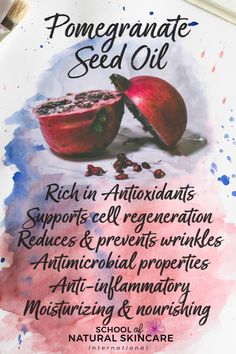 Pomegranate Oil Benefits, Pomegranate Essential Oil, Diy Mineral Makeup, Pomegranate Heart, Skincare Formulation, Natural Skin Care Ingredients, Skincare 101