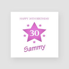 a birthday card with the number 65 on it and stars in purple, against a white background