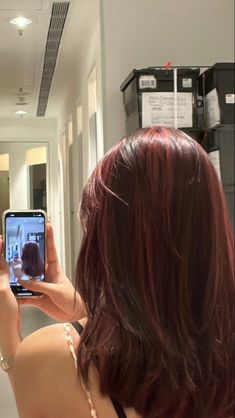 Layered Hair With Red Highlights, Red On Brown Hair Highlights, Asian Red Highlights, Subtle Red Highlights In Brown Hair Balayage, Brunette With Cherry Highlights, Cherry Red Hair Curly Highlights, Cherry Red Hair Layers, Layered Red Hair Medium, Red Hair Layers Medium