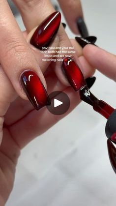 2.5M views · 210K reactions | these red cat-eye nails are HOT and look good on everyone 💋⛓️‍💥🖤 

inspo: @heluviee 🫶🏻

#nails #nailinspo #vampynails #cateyenails #redcateyenails #halloweennails | Cateye Nailart, Cat Eye Nail Art, Vampy Nails, Cat Eye Nail, Eye Nail Art, Duck Nails, Eye Nails, Cat Eye Nails, Red Cat