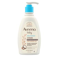 Deeply moisturize baby's delicate and sensitive skin for a full 24 hours with Aveeno Baby Daily Moisturizing Cream with Prebiotic Oat. This gentle baby body lotion for sensitive baby skin provides lasting moisturization for 24 hours. Suitable for all skin tones, the daily cream is formulated with coconut oil and shea butter and features a gentle, naturally derived* coconut scent. This hypoallergenic baby cream also contains nourishing prebiotic oat and helps keep baby's developing skin feeling a Shea Butter Cream, Aveeno Baby, Coconut Scent, Soothing Baby, Gentle Baby, Baby Lotion, Moisturizing Cream, Healthy Babies, Baby Health