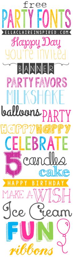 a poster with different types of party font