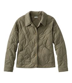 Women's Quilted Knit Jacket | Shirt-Jackets at L.L.Bean Cozy Quilted Jacket For Cold Winter Weather, Fall Cotton Quilted Jacket With Padded Collar, Winter Cotton Quilted Jacket For Cold Weather, Winter Quilted Cotton Jacket For Cold Weather, Quilted Cotton Puffer Jacket For Cold Weather, Cotton Quilted Puffer Jacket For Cold Weather, Cozy Quilted Winter Outerwear, Quilted Long Sleeve Outerwear For Cold Weather, Casual Quilted Jacket With Fleece Lining