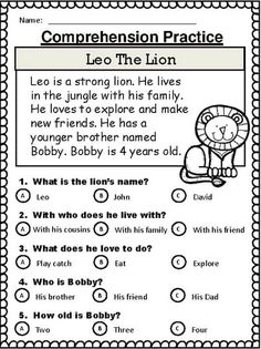 the lion worksheet for reading and writing