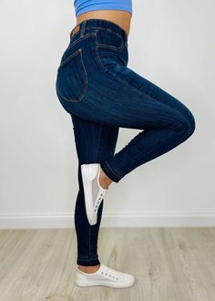 Introducing Our Judy Pull-On Slim Denim Jeans: These Stretchy Pull-On Slim-Fit Jeans! This denim offers the perfect balance between comfort and style. Women can't get enough of the flattering fit that accentuates your curves in just the right manner. Featuring a high waist and a stylish release hem, Don't miss out on them while they're available! Utilizing core control technology to help hold in the midsection and create a more streamlined silhouette, which is a flattering and comfortable fit to Casual High Stretch Medium Wash Jeans, Stretch Mid-rise Dark Wash Bottoms, Dark Wash Stretch Mid-rise Bottoms, High Stretch Casual Denim Jeans, Casual High Stretch Denim Jeggings, Casual High Stretch Denim Blue Bottoms, High Stretch Denim Jeggings, Casual Style, High Stretch Denim Blue Bottoms, Stretch Denim Blue Bottoms For Everyday