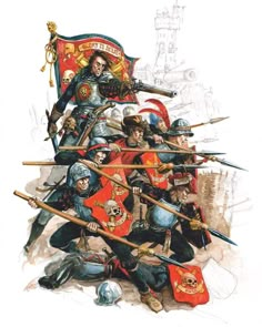 an image of a group of knights with swords