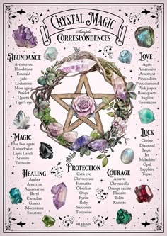 a poster with crystals and the words crystal magic on it, including an image of a star