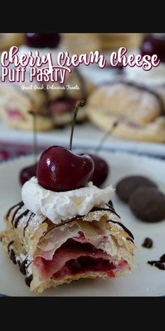 cherry cream cheese puff pastry on a plate