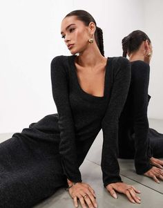 Dresses by ASOS EDITION Best dressed: secured Plain design Scoop neck Long sleeves Regular fit Knitted Maxi Dress, Maxi Knit Dress, Best Dressed, Plain Design, Sunglasses Shop, Body Fit, Jeans Shop, Charcoal Grey, Nice Dresses