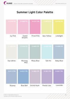 Light Summer Pallete, Summer Light Color Palette, Light Summer Neutrals, Cool Pastel Color Palette, Summer Light Palette, Summer Cool Palette, Light Summer Colour Palette, Korea Color Palette, Summer Cool Tone Outfit