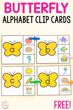 a butterfly alphabet clip cards with the letter b on it and free printables