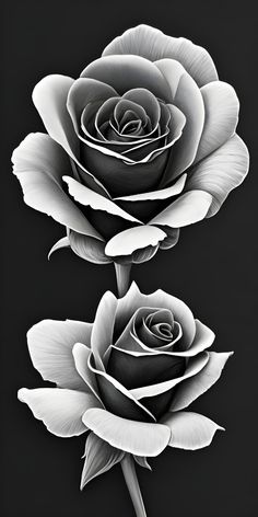 two black and white roses on a black background