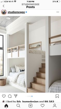 an instagram photo of a bedroom with bunk beds and stairs in the room, next to a window that reads instagram