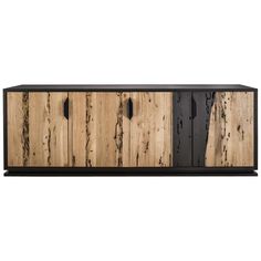 the sideboard is made out of wood and has black metal handles on each side