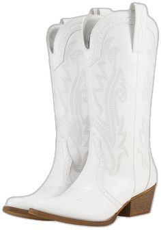 White Western Knee-high Boots With Wide Calf, White Wide Calf Western Knee-high Boots, White Knee-high Boots With Wide Calf, White Knee-high Boots For Wide Calves, Western Martin Boots With Round Toe, Fitted Western Martin Boots With Round Toe, Casual White Knee-high Boots With Round Toe, White Wide Calf Snip Toe Knee-high Boots, White Wide Calf Boots With Round Toe