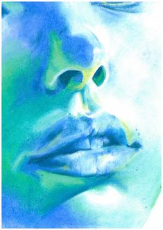 a drawing of a man's face with blue and green paint on his face