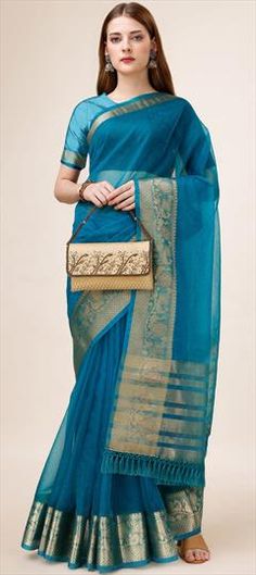 Blue color Saree in Organza Silk fabric with Stone, Weaving work Blue Saree With Weaving Work For Wedding, Blue Wedding Dupatta With Weaving Work, Blue Traditional Wear With Weaving Work For Diwali, Blue Traditional Wear For Wedding With Weaving Work, Blue Art Silk Saree With Weaving Work, Blue Art Silk Dupatta With Weaving Work, Blue Traditional Wear With Weaving Work In Art Silk, Blue Traditional Wear With Weaving Art Silk, Stone Weaving