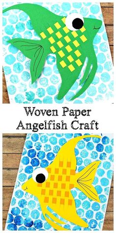 paper fish craft with the words woven paper angelfish craft on it and an image of two