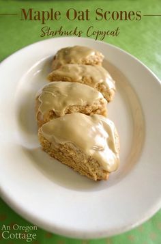 three maple oat scones on a white plate