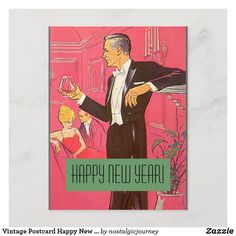 Vintage Postcard Happy New Year Gentleman Toasts Vintage Cocktail Party, Happy Easter Pictures, Vintage Postcards Travel, Happy Valentines Day Images, New Year Art, Happy Easter Card, Easter Pictures, New Year Images