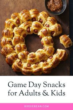 an advertisement for game day ringer breads with pigs in a blanket on it